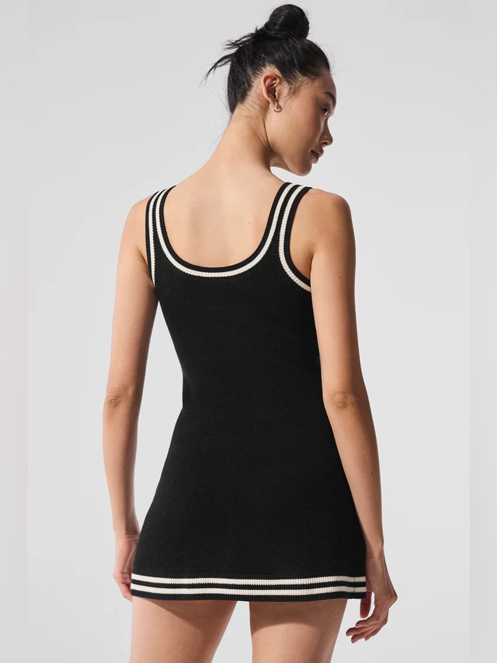 ALO Yoga Black Knit Mini Dress with White Trim - Picture 3 of 5